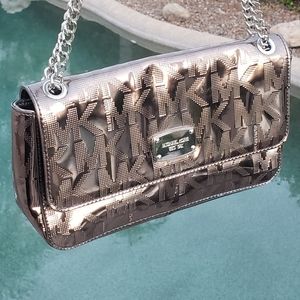 Michael Kors EUC metallic gunmetal crossbody shoulder bag purse